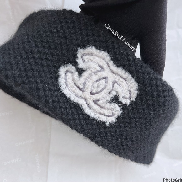Auth Chanel CC Logo Black Knit Cashmere Headband - Picture 3 of 9